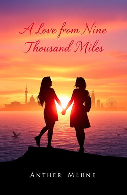 A romantic book cover for a novel titled 'A Love From Nine Thousand Miles'