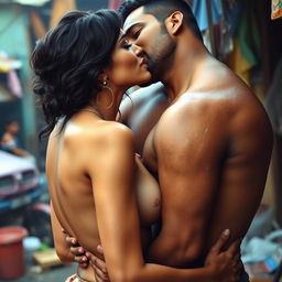 A sensual portrayal of an Indian woman reminiscent of the actress Nushrat Bharucha, exuding allure and confidence