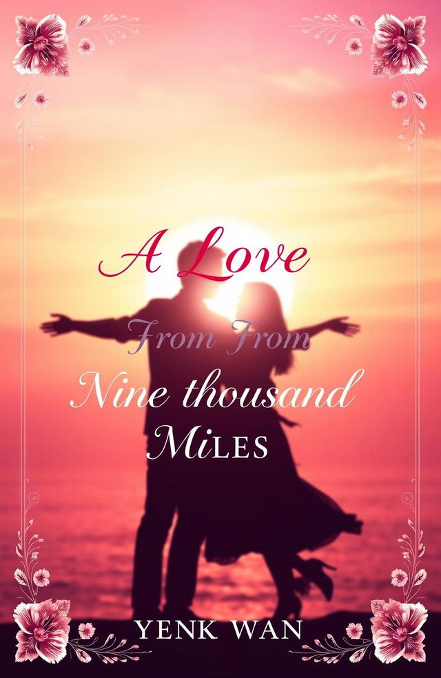 An enchanting book cover design for a romance novel titled 'A LOVE FROM NINE THOUSAND MILES'