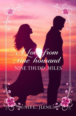 An enchanting book cover design for a romance novel titled 'A LOVE FROM NINE THOUSAND MILES'