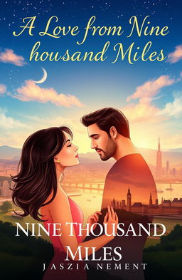 A romantic book cover titled 'A LOVE FROM NINE THOUSAND MILES'