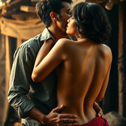 A sensual representation of a woman inspired by Nushrat Bharucha, depicted as an Indian woman in a slum environment