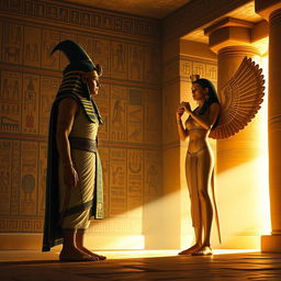 A depiction of Ramses II performing a ritual before the goddess Isis in an ancient Egyptian temple