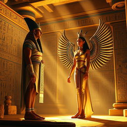 A depiction of Ramses II performing a ritual before the goddess Isis in an ancient Egyptian temple