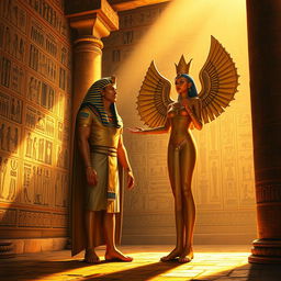 A depiction of Ramses II performing a ritual before the goddess Isis in an ancient Egyptian temple