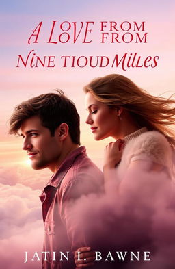 A romantic book cover for a novel titled 'A LOVE FROM NINE THOUSAND MILES'