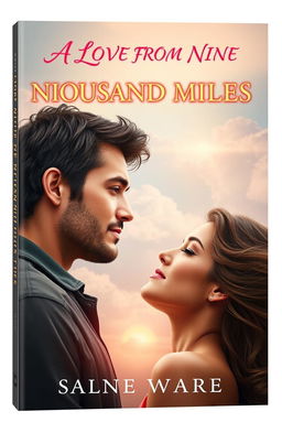 A romantic book cover for a novel titled 'A LOVE FROM NINE THOUSAND MILES'