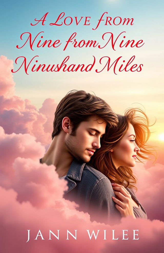 A romantic book cover for a novel titled 'A LOVE FROM NINE THOUSAND MILES'