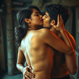 A sensual depiction of a woman inspired by Nushrat Bharucha, portrayed as an Indian woman in a slum setting