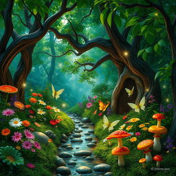 A mystical fairy garden nestled deep within a lush forest
