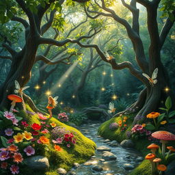 A mystical fairy garden nestled deep within a lush forest