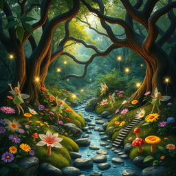 A mystical fairy garden nestled deep within a lush forest