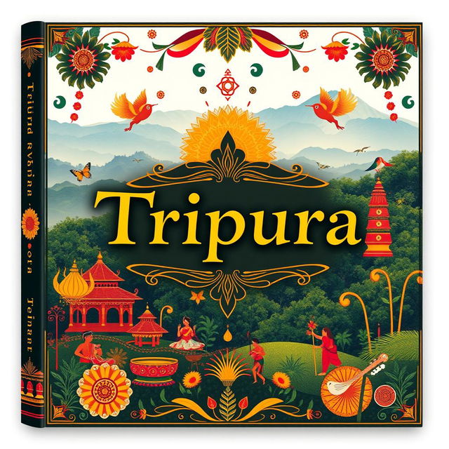 An aesthetically pleasing book cover design that captures the cultural heritage of Tripura, India