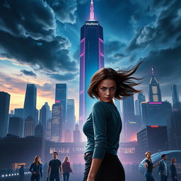 A dramatic movie poster in portrait format set in the year 2055
