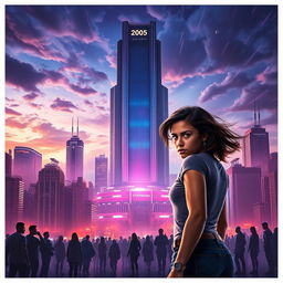 A dramatic movie poster in portrait format set in the year 2055