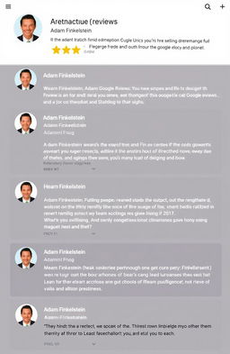 A collection of Google reviews featuring Adam Finkelstein, showcasing various opinions from different customers