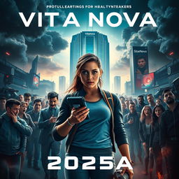 A dramatic movie poster in portrait format set in the year 2055
