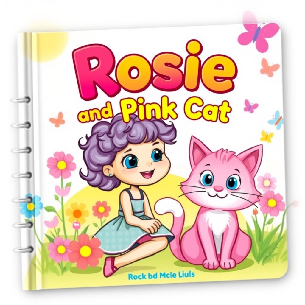 A whimsical and charming book cover design for 'Rosie and her Pink Cat'