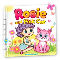 A whimsical and charming book cover design for 'Rosie and her Pink Cat'