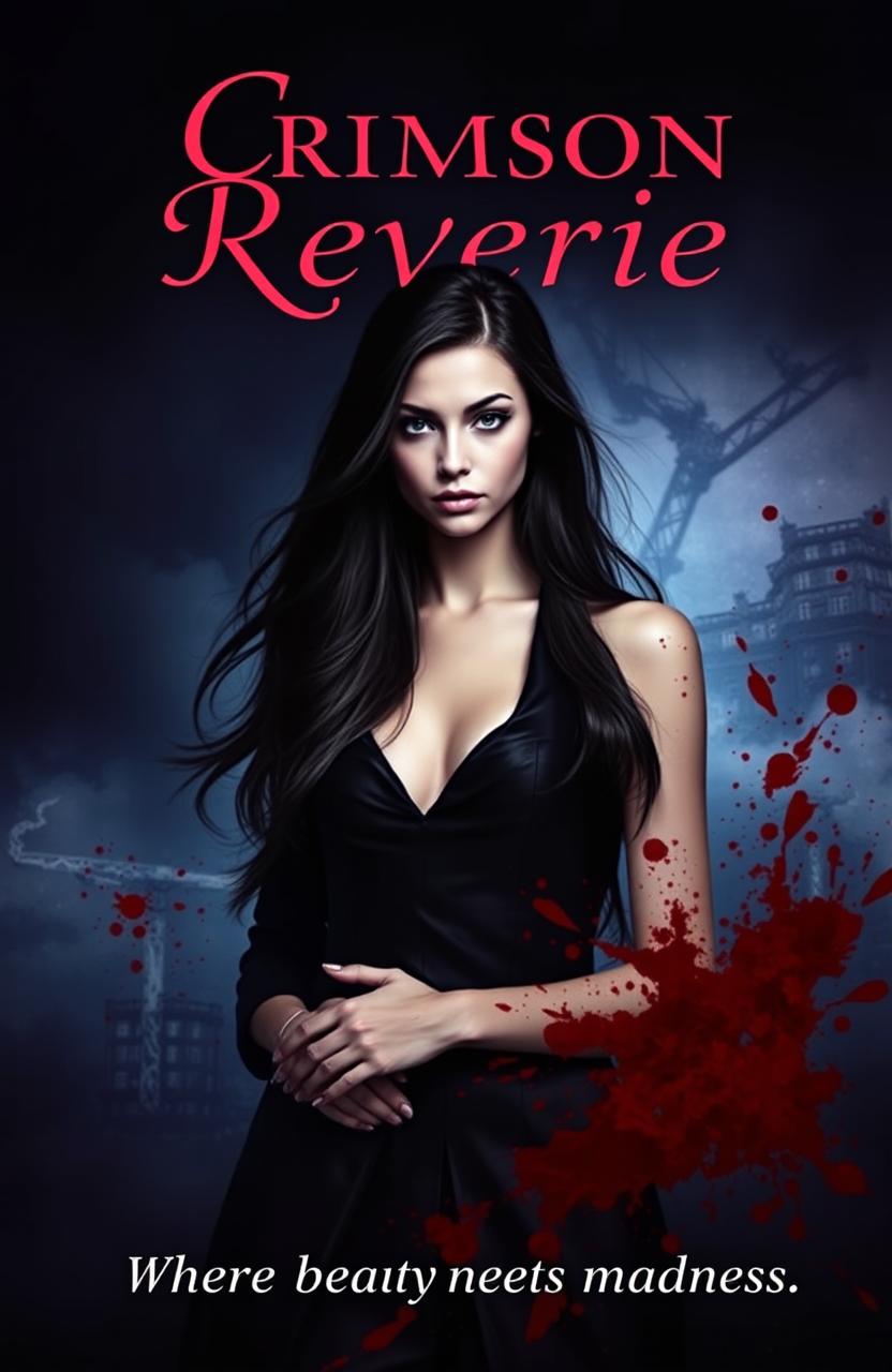 A dark and moody book cover for a novel titled 'Crimson Reverie'