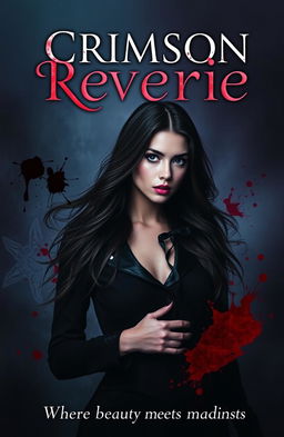 A dark and moody book cover for a novel titled 'Crimson Reverie'