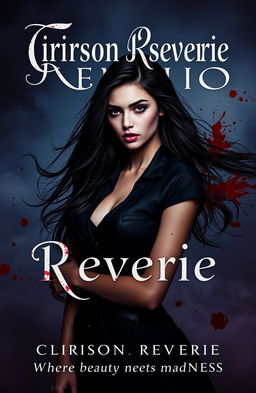 A dark and moody book cover for a novel titled 'Crimson Reverie'