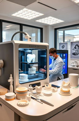 A modern dental clinic showcasing cutting-edge 3D printing technology in dentistry
