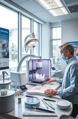 A modern dental clinic showcasing cutting-edge 3D printing technology in dentistry