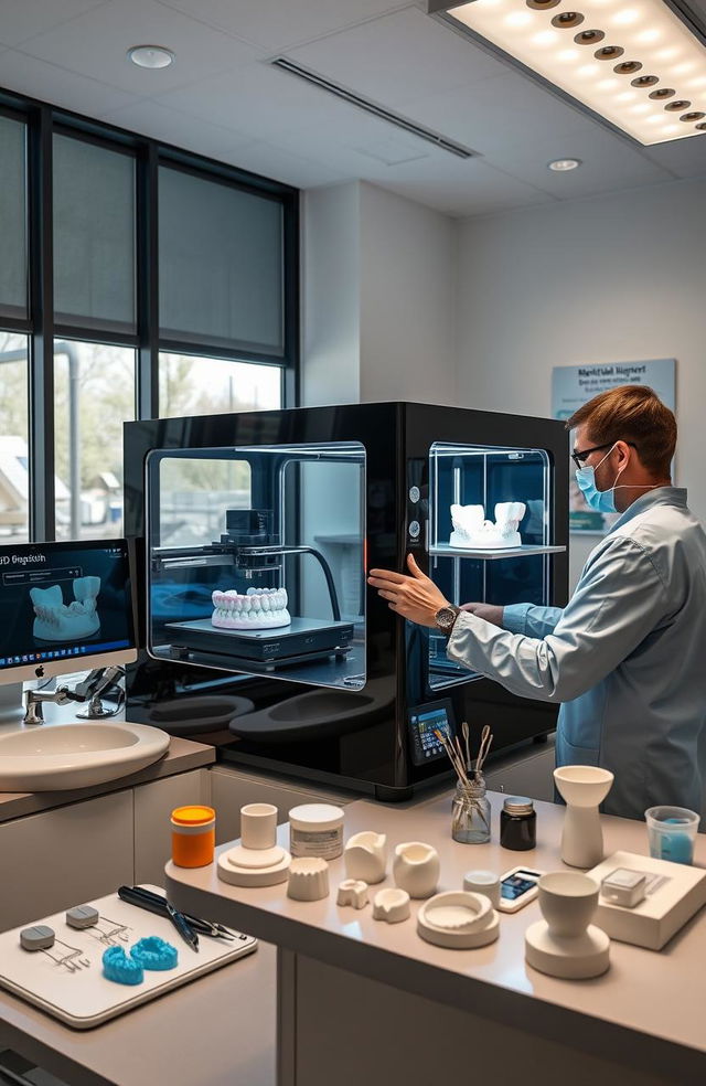 A modern dental clinic showcasing cutting-edge 3D printing technology in dentistry