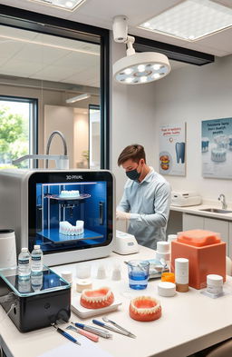 A modern dental clinic showcasing cutting-edge 3D printing technology in dentistry