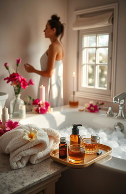 A serene and inviting scene depicting a personal care routine for women