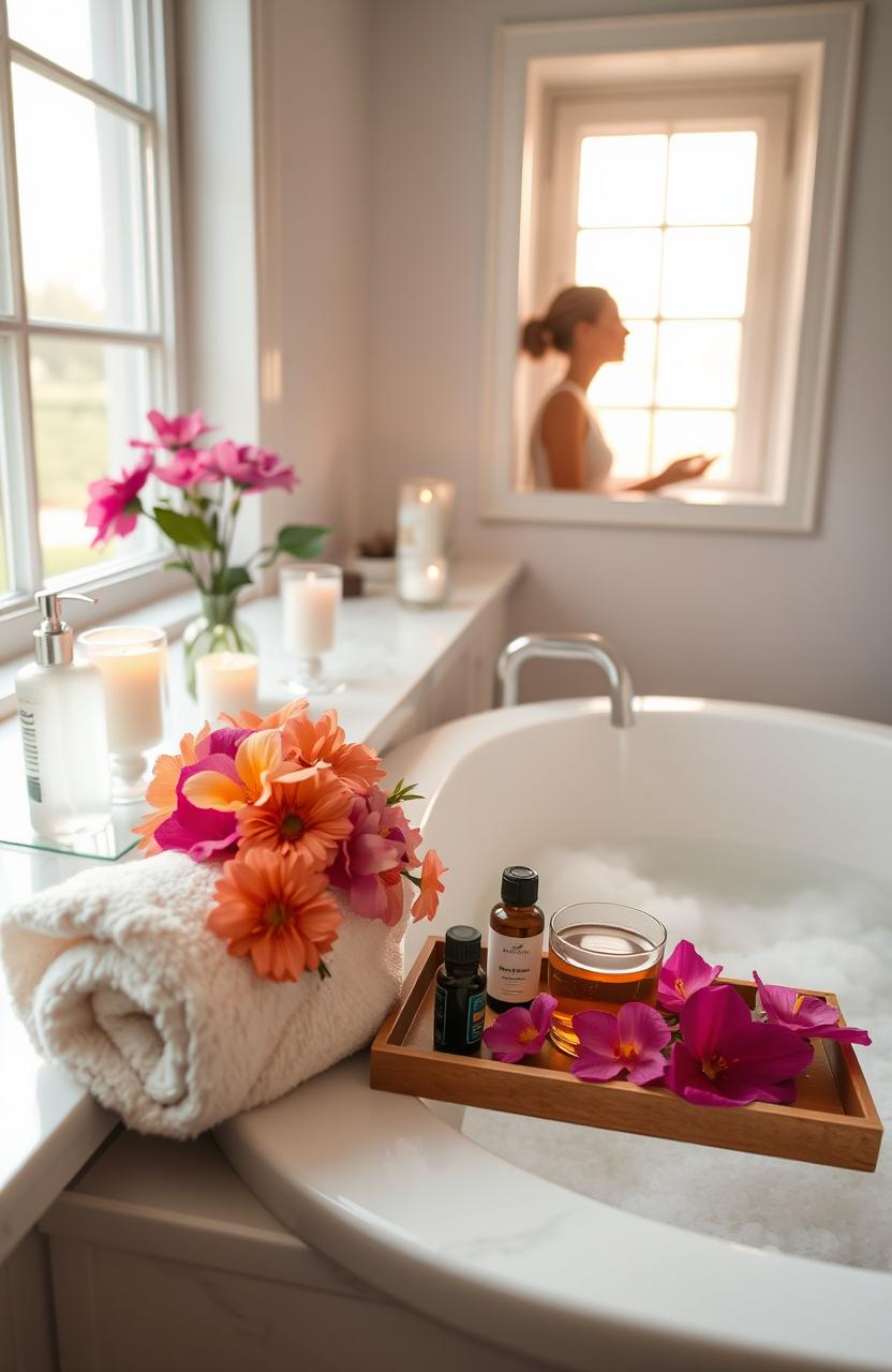 A serene and inviting scene depicting a personal care routine for women