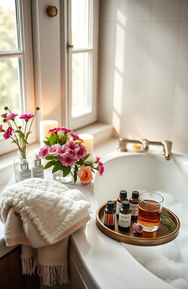 A serene and inviting scene depicting a personal care routine for women