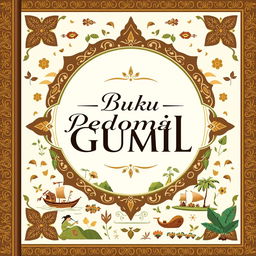 A visually appealing cover design for a guidebook titled 'Buku Pedoman Gumil'