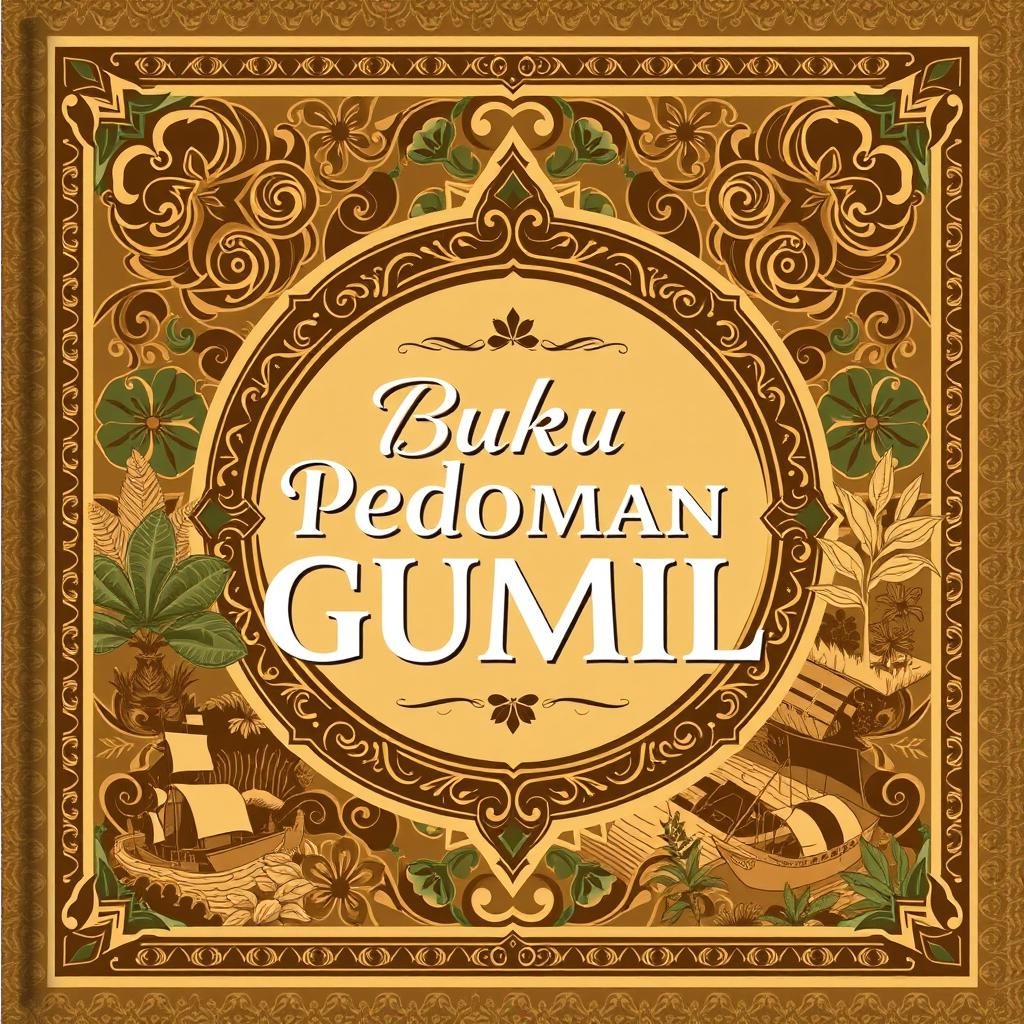 A visually appealing cover design for a guidebook titled 'Buku Pedoman Gumil'