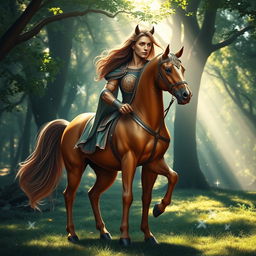 A majestic centaur standing proudly in a lush, enchanted forest