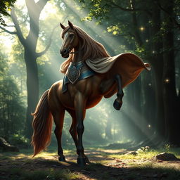 A majestic centaur standing proudly in a lush, enchanted forest