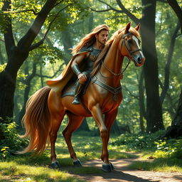 A majestic centaur standing proudly in a lush, enchanted forest