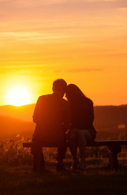 A serene scene of two people sitting closely on a rustic wooden bench