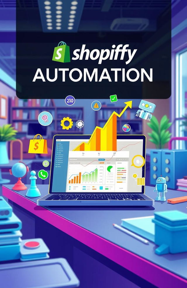 A visually stunning graphic illustration representing the concept of Shopify automation in an e-commerce setting