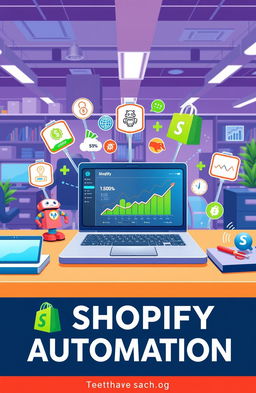 A visually stunning graphic illustration representing the concept of Shopify automation in an e-commerce setting