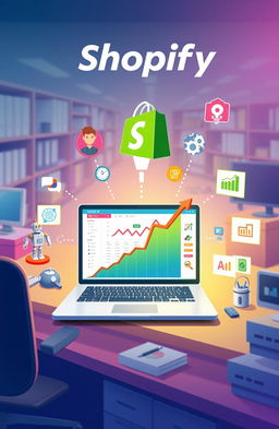 A visually stunning graphic illustration representing the concept of Shopify automation in an e-commerce setting