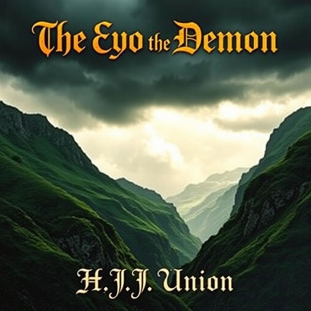 A captivating book cover for "The Eye of the Demon" featuring the title prominently displayed at the top in an ancient, ornate typeface