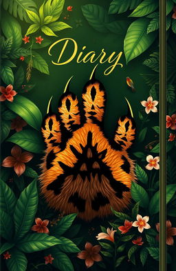 A striking cover page design for a diary featuring a tiger's paw print as the central motif