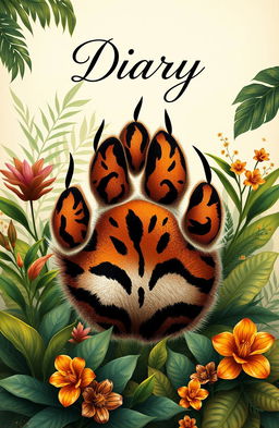 A striking cover page design for a diary featuring a tiger's paw print as the central motif