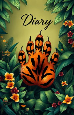 A striking cover page design for a diary featuring a tiger's paw print as the central motif