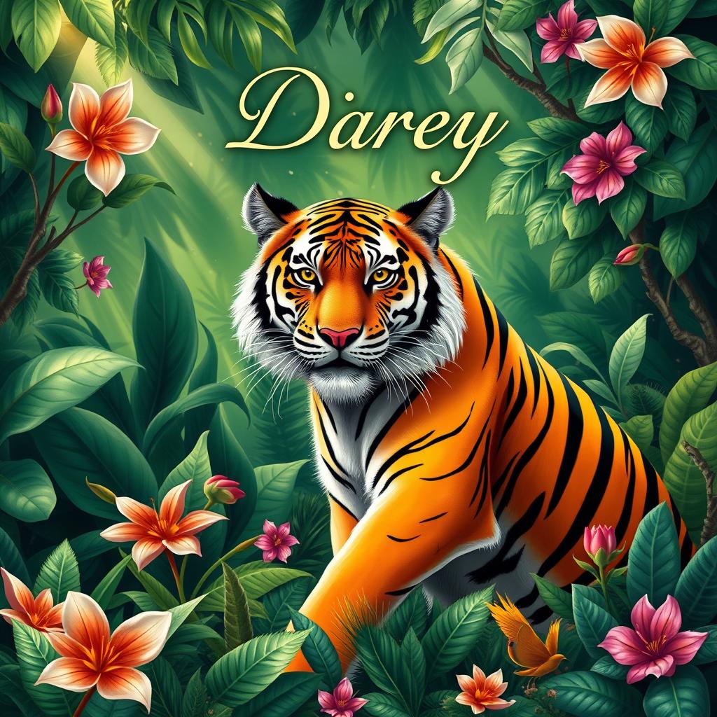 A captivating cover page design for a diary featuring a majestic tiger as the central theme