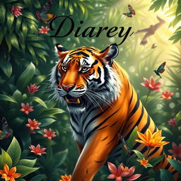 A captivating cover page design for a diary featuring a majestic tiger as the central theme