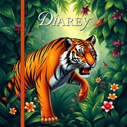 A captivating cover page design for a diary featuring a majestic tiger as the central theme