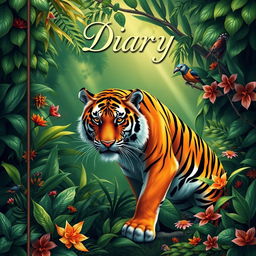 A captivating cover page design for a diary featuring a majestic tiger as the central theme